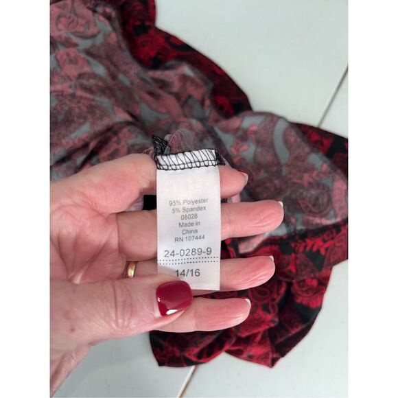 Jessica London NWOT black & red collarless open front jacket 14/16 - Picture 6 of 6